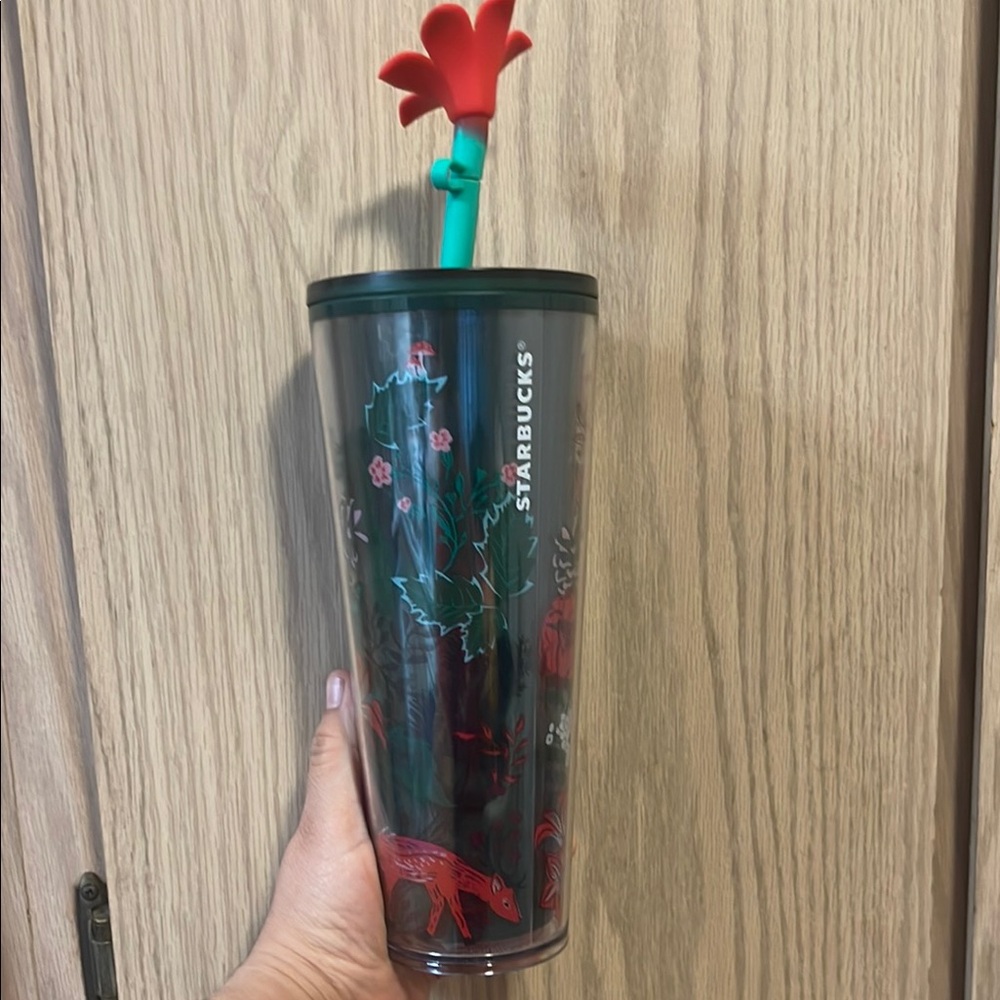 Starbucks Green Tumbler with Red and Green Straw